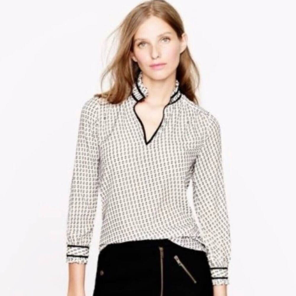 J. Crew Swiss Dot Novelty Artist Top Keyhole Ruffle Trim Blouse Semi-Sheer